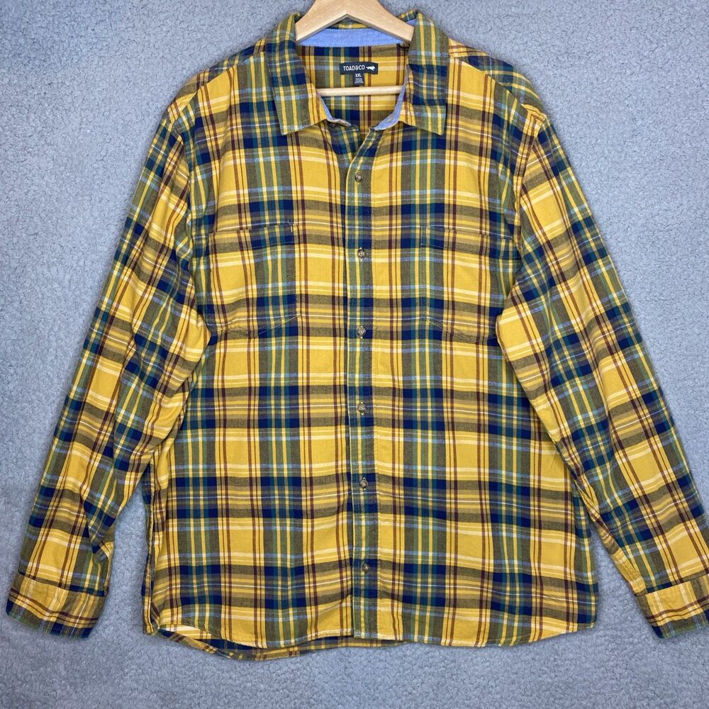 Toad & Co Mens Lumberjack Yellow Plaid Flannel Shirt 100% Organic Cotton XXL